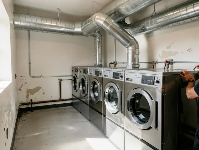 Bloomington Dryer Vent Cleaning team performing large-scale commercial dryer vent cleaning in Bloomington